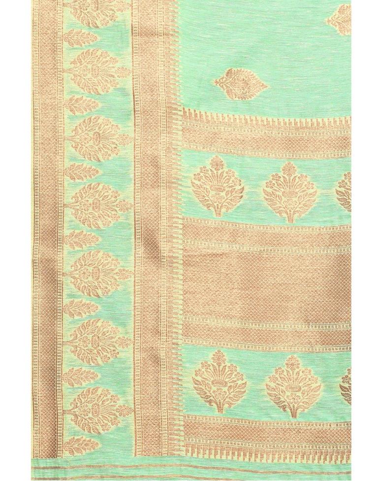 Pista Green Coloured Cotton Blend Jacquard Partywear saree | Leemboodi