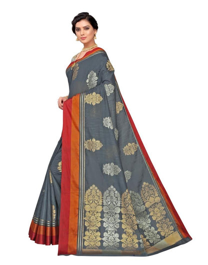 Grey Coloured Cotton Blend Jacquard Partywear saree | Leemboodi