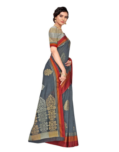 Grey Coloured Cotton Blend Jacquard Partywear saree | Leemboodi