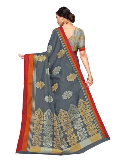 Grey Coloured Cotton Blend Jacquard Partywear saree | Leemboodi