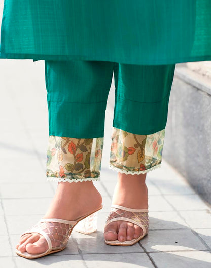 Teal Green Silk Embroidery Straight Kurta Set