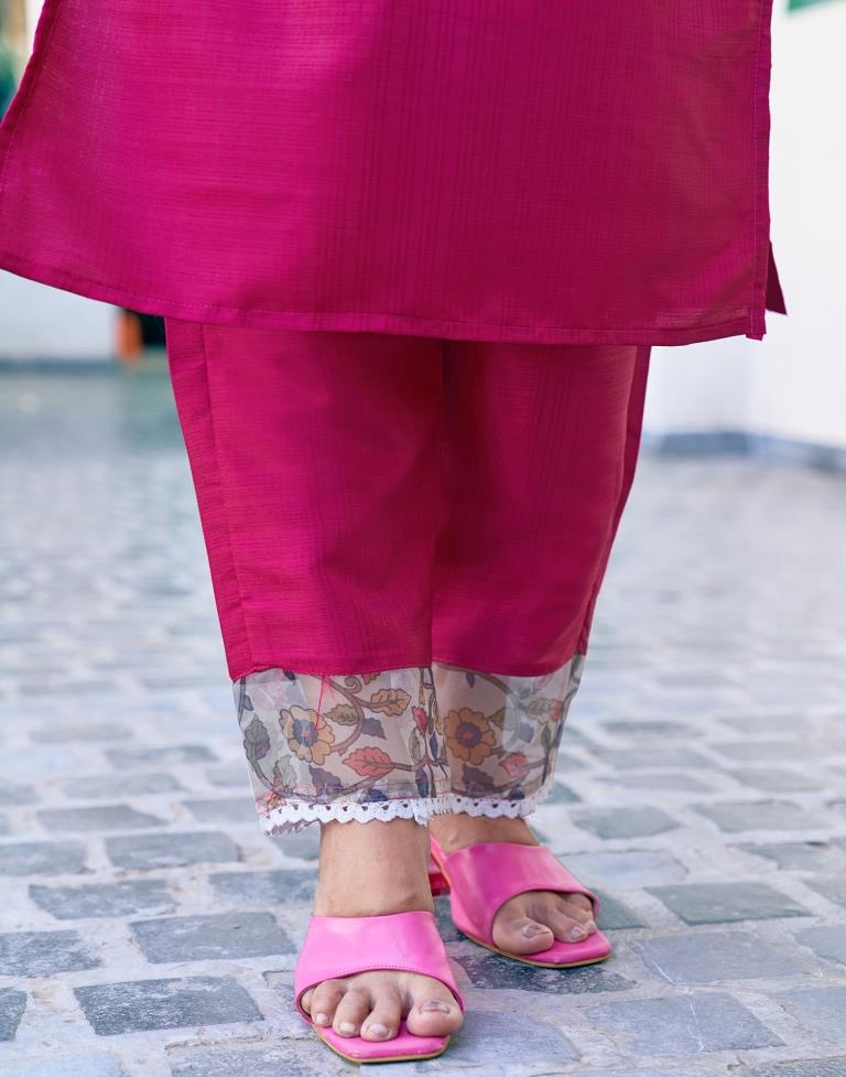 Pink Silk Plain Kurta Set With Duptta