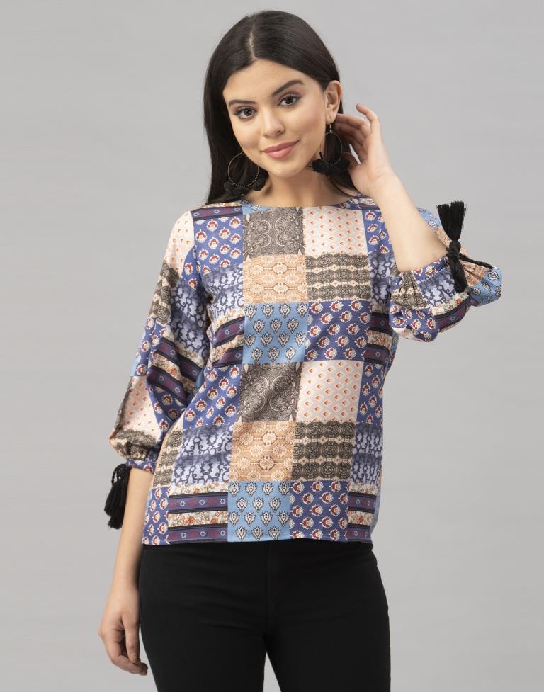 Royal Multicolored Coloured Digital Printed Crepe Tops | Leemboodi