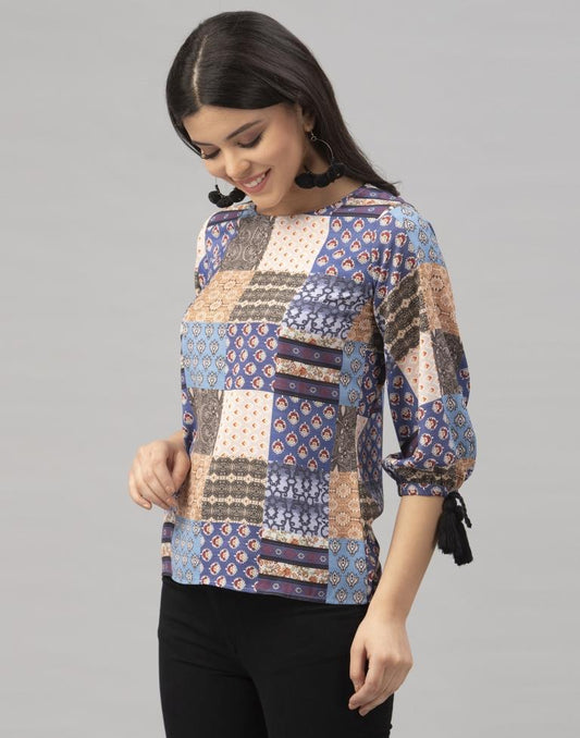Royal Multicolored Coloured Digital Printed Crepe Tops | Leemboodi