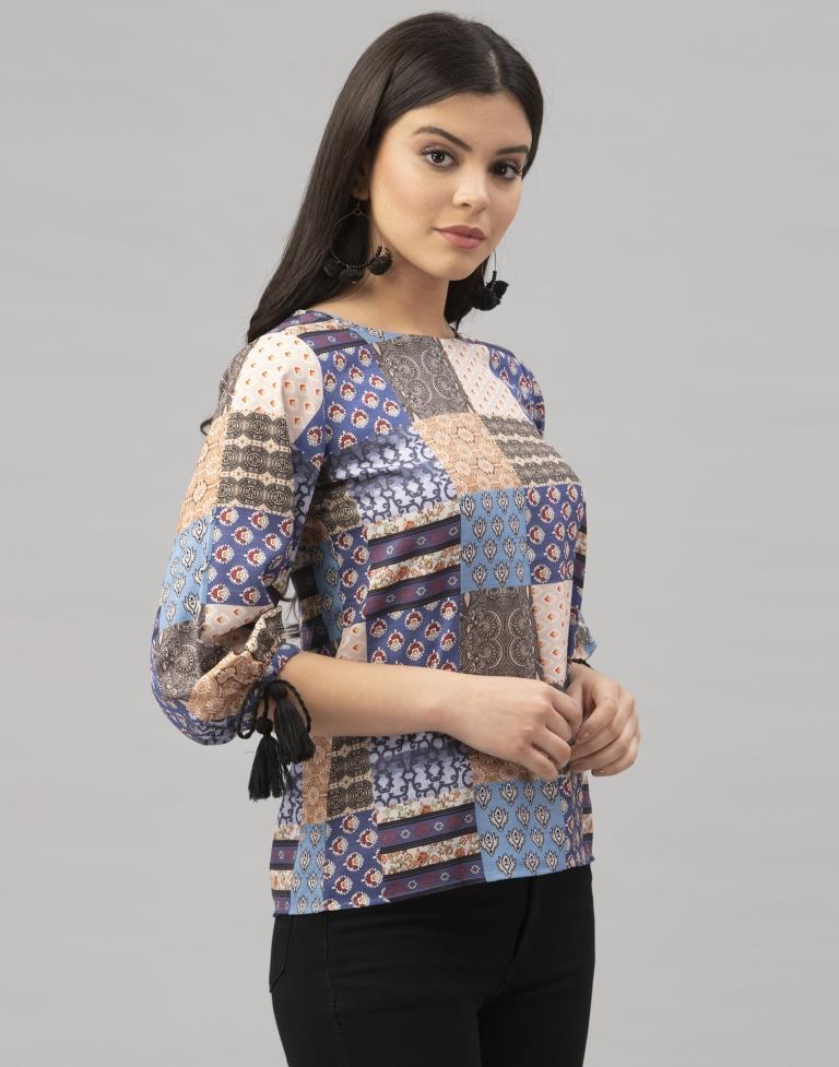 Royal Multicolored Coloured Digital Printed Crepe Tops | Leemboodi