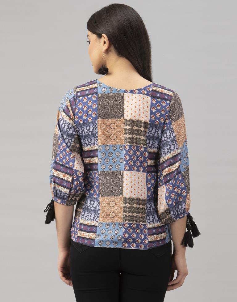 Royal Multicolored Coloured Digital Printed Crepe Tops | Leemboodi