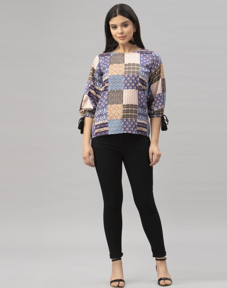 Royal Multicolored Coloured Digital Printed Crepe Tops | Leemboodi