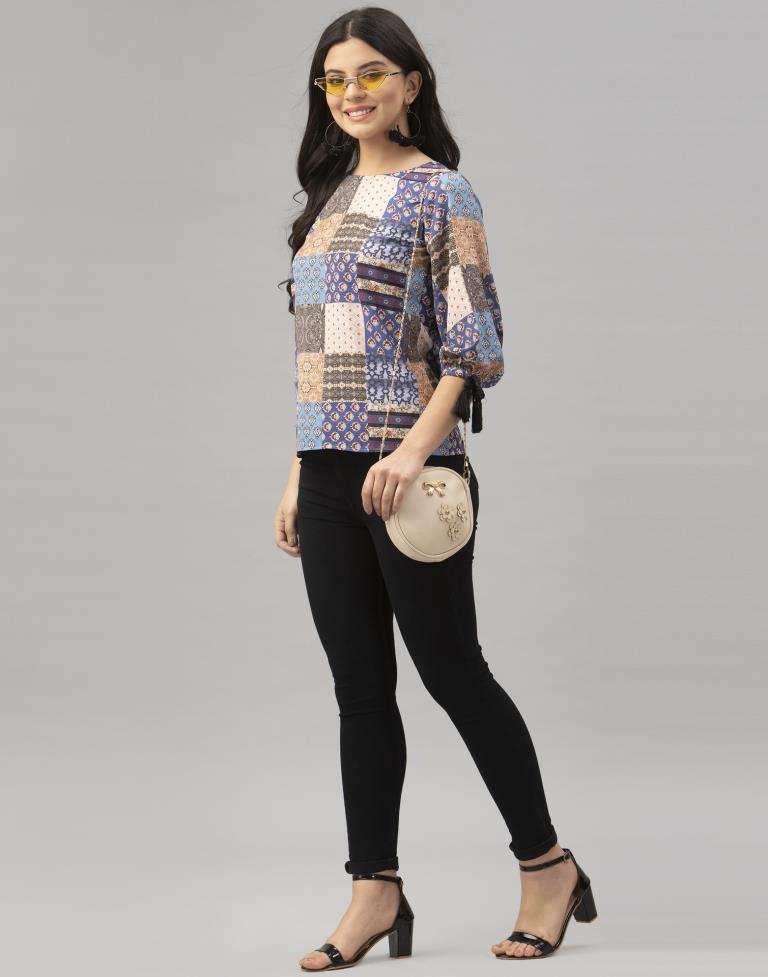 Royal Multicolored Coloured Digital Printed Crepe Tops | Leemboodi