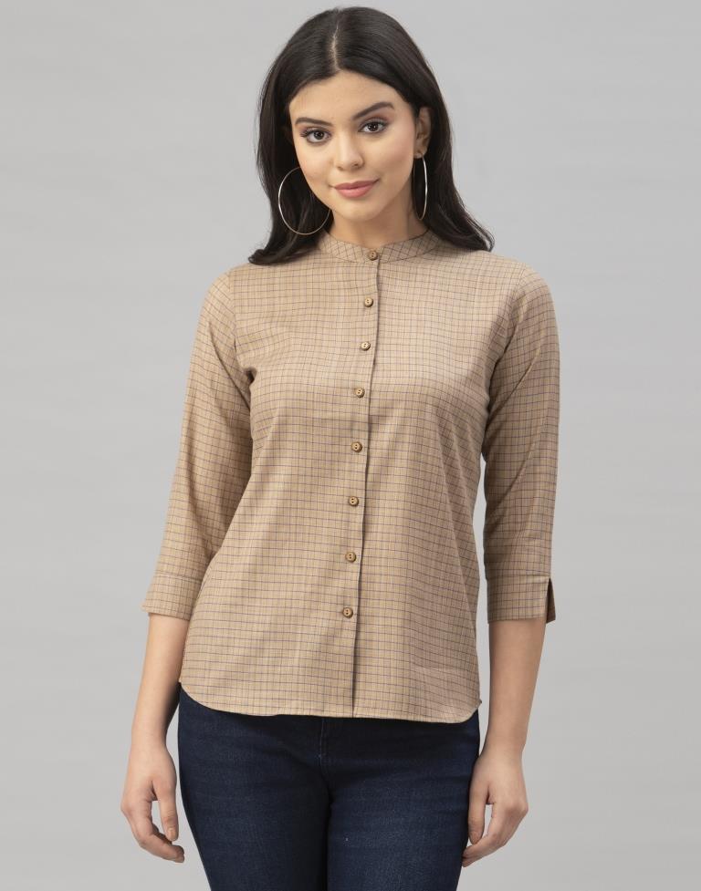 Beige Woven Cotton Top | Sudathi