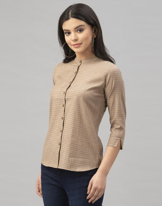 Beige Woven Cotton Top | Sudathi