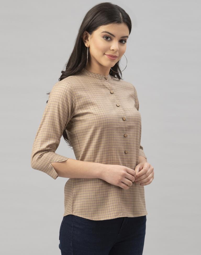 Beige Woven Cotton Top | Sudathi