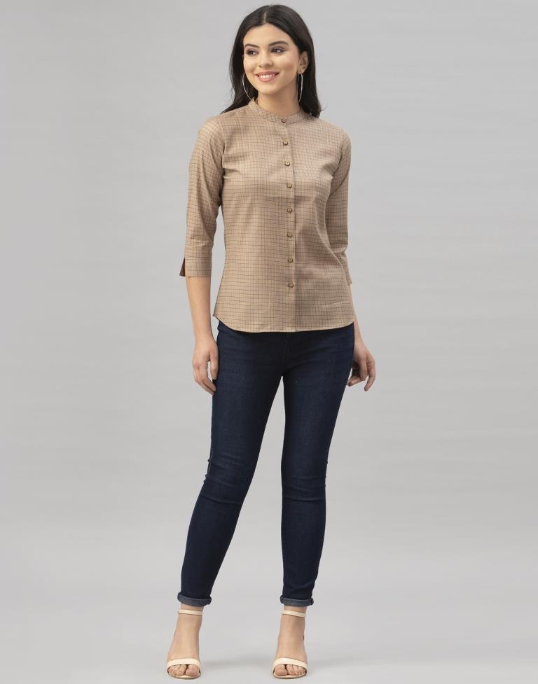 Beige Woven Cotton Top | Sudathi
