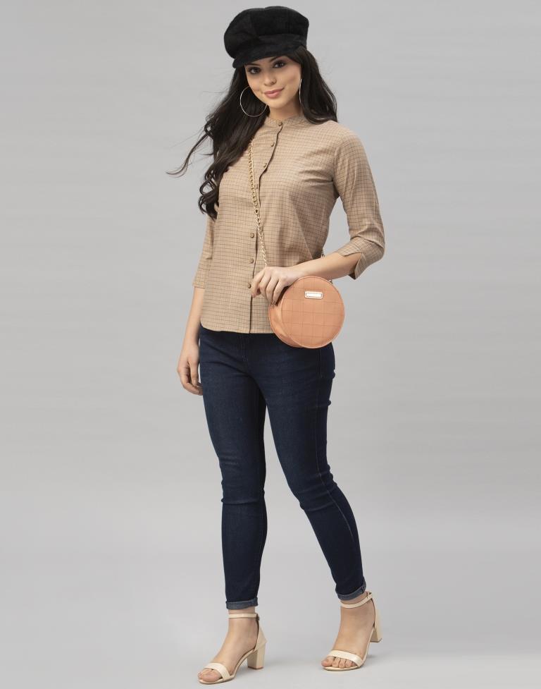 Beige Woven Cotton Top | Sudathi