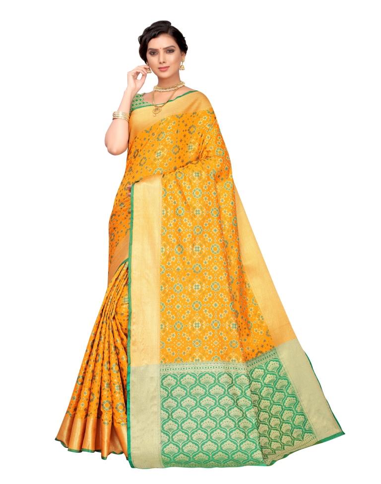 Orange Coloured Poly Silk Jacquard Partywear saree | Leemboodi