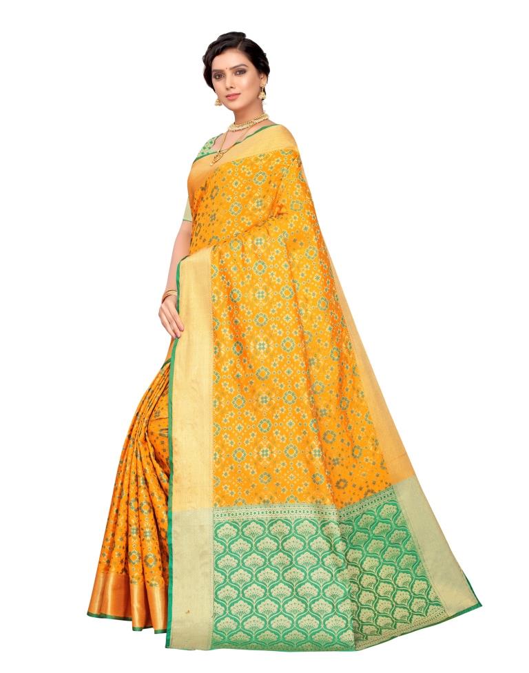Orange Coloured Poly Silk Jacquard Partywear saree | Leemboodi