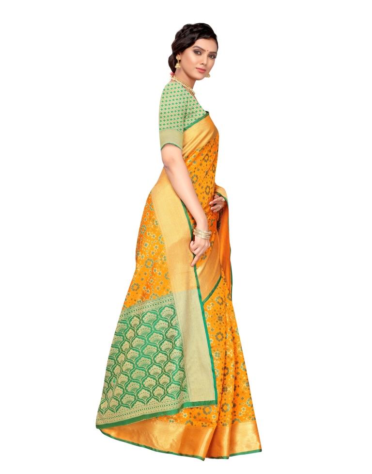 Orange Coloured Poly Silk Jacquard Partywear saree | Leemboodi