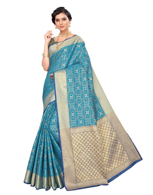 Blue Coloured Poly Silk Jacquard Partywear saree | Leemboodi