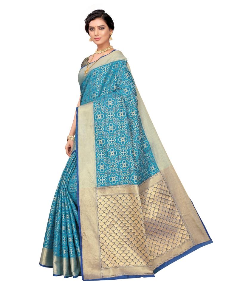 Blue Coloured Poly Silk Jacquard Partywear saree | Leemboodi