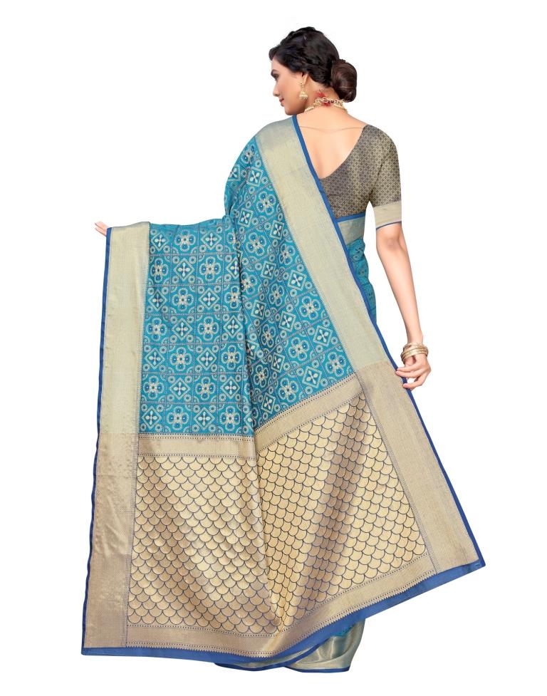 Blue Coloured Poly Silk Jacquard Partywear saree | Leemboodi