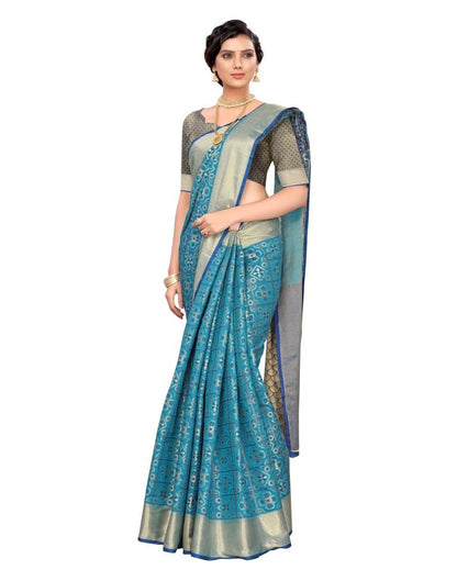Blue Coloured Poly Silk Jacquard Partywear saree | Leemboodi