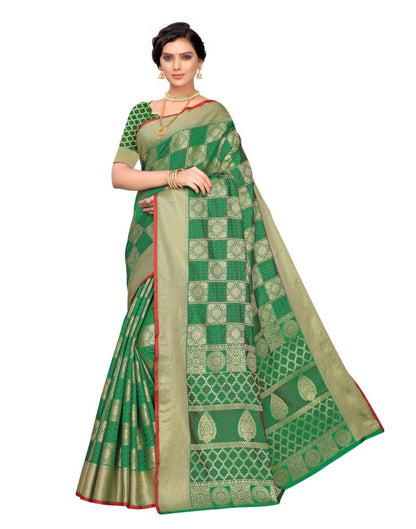 Green Coloured Poly Silk Jacquard Partywear saree | Leemboodi
