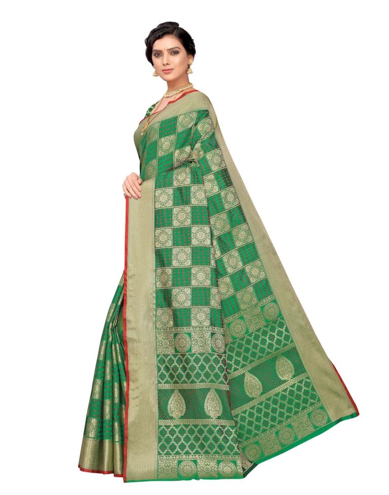 Green Coloured Poly Silk Jacquard Partywear saree | Leemboodi