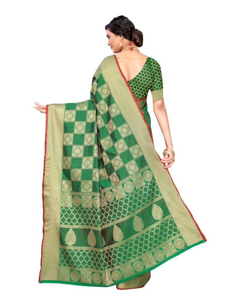 Green Coloured Poly Silk Jacquard Partywear saree | Leemboodi