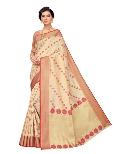 Beige Coloured Poly Silk Jacquard Partywear saree | Leemboodi