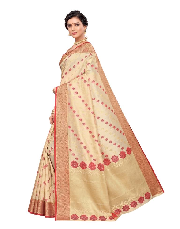 Beige Coloured Poly Silk Jacquard Partywear saree | Leemboodi