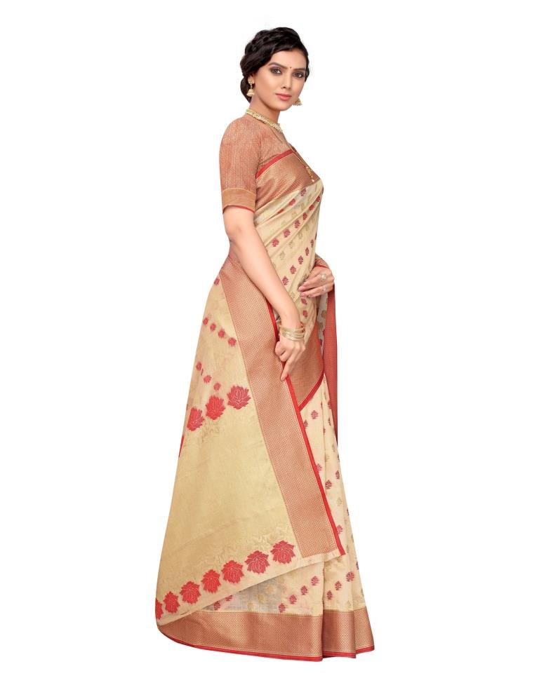 Beige Coloured Poly Silk Jacquard Partywear saree | Leemboodi