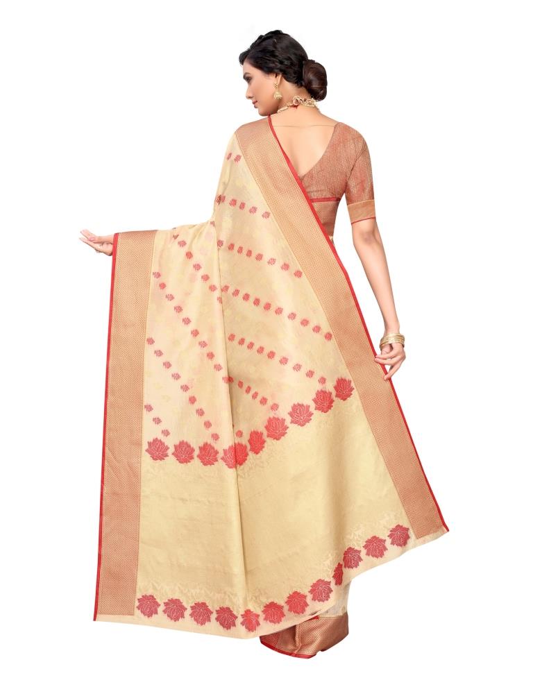 Beige Coloured Poly Silk Jacquard Partywear saree | Leemboodi