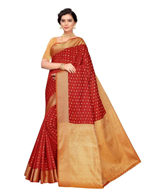 Red Coloured Poly Silk Jacquard Partywear saree | Leemboodi