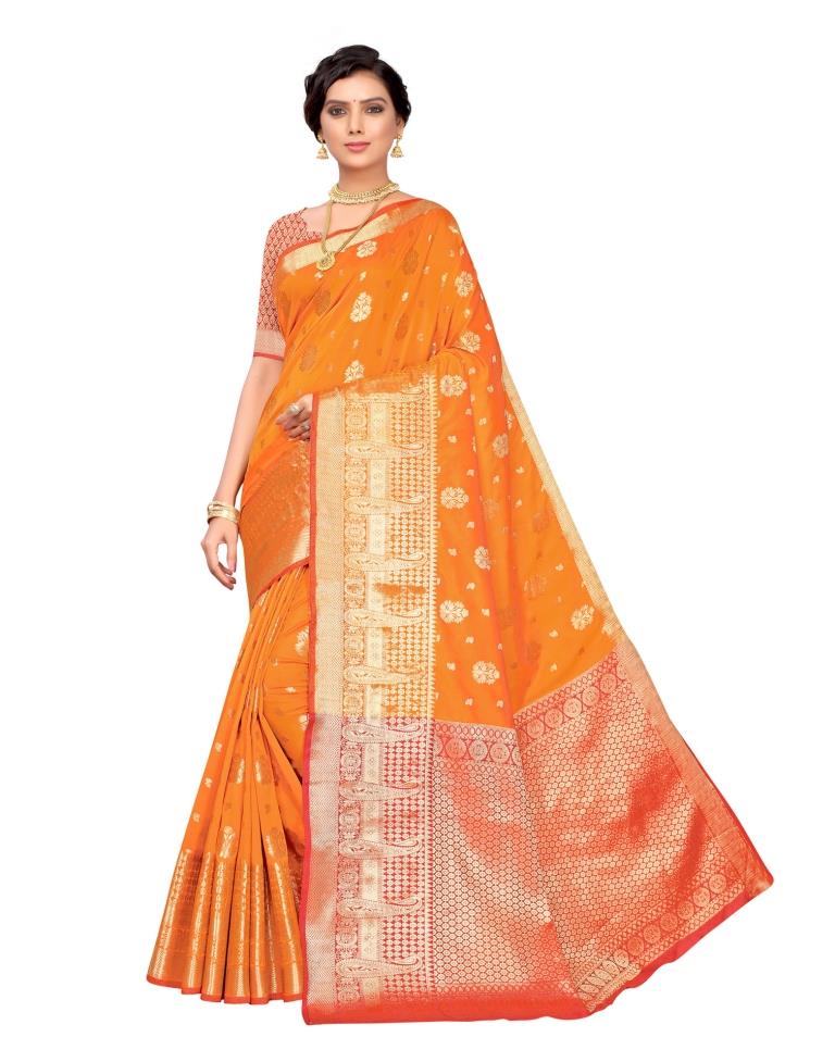 Orange Coloured Poly Silk Jacquard Partywear saree | Leemboodi