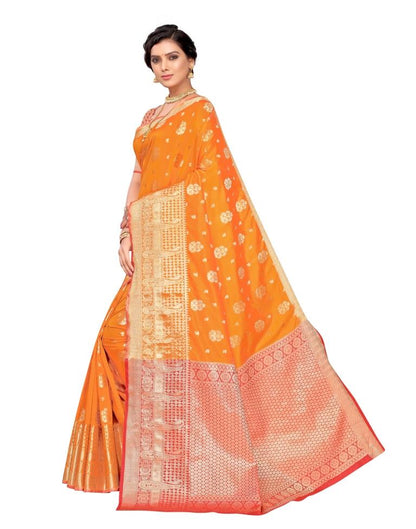 Orange Coloured Poly Silk Jacquard Partywear saree | Leemboodi