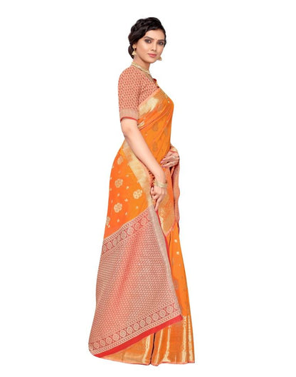 Orange Coloured Poly Silk Jacquard Partywear saree | Leemboodi