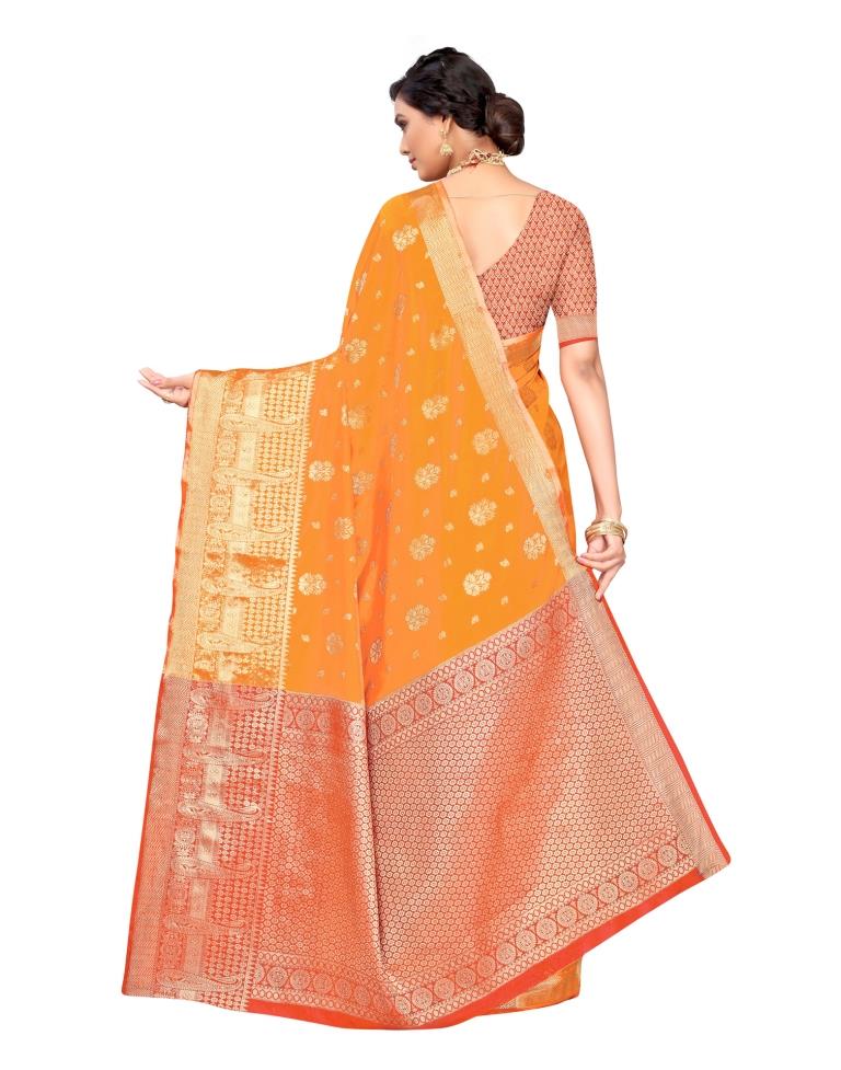 Orange Coloured Poly Silk Jacquard Partywear saree | Leemboodi