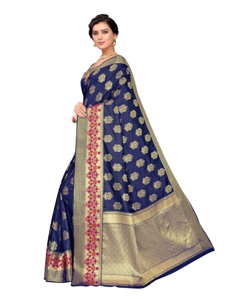 Navy Blue Coloured Poly Silk Jacquard Partywear saree | Leemboodi