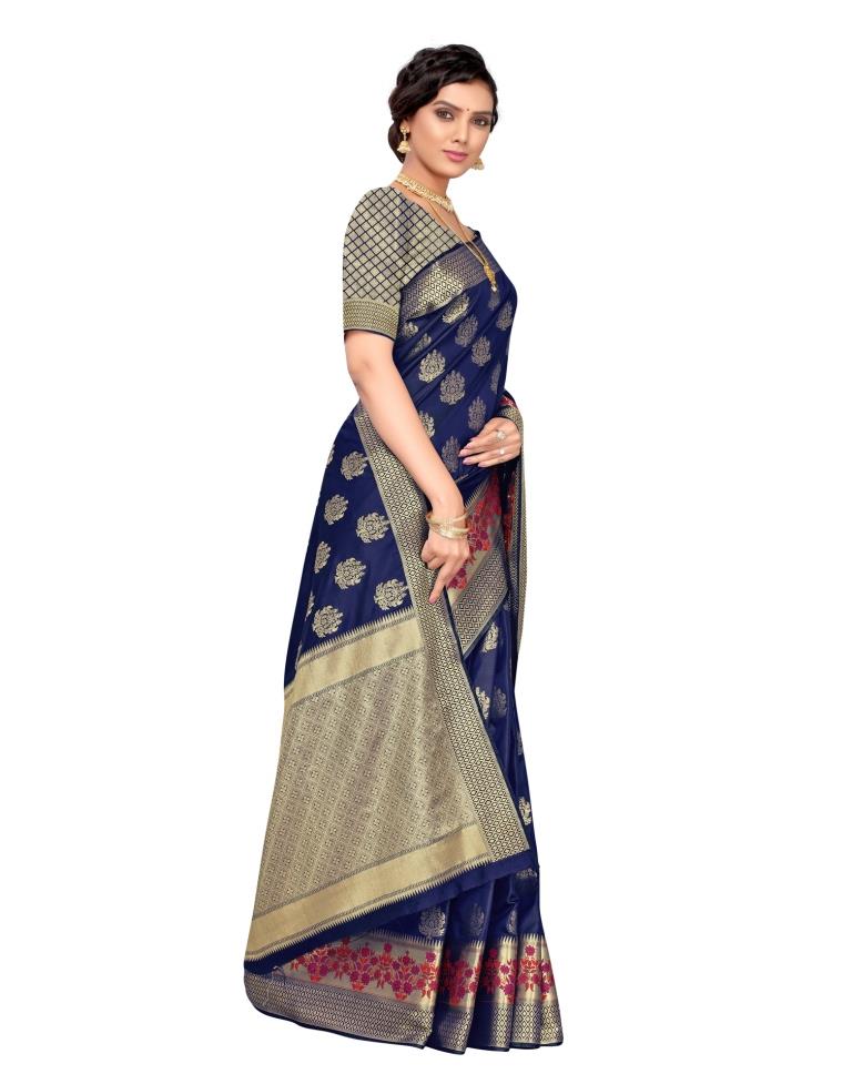 Navy Blue Coloured Poly Silk Jacquard Partywear saree | Leemboodi
