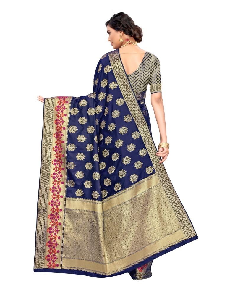 Navy Blue Coloured Poly Silk Jacquard Partywear saree | Leemboodi