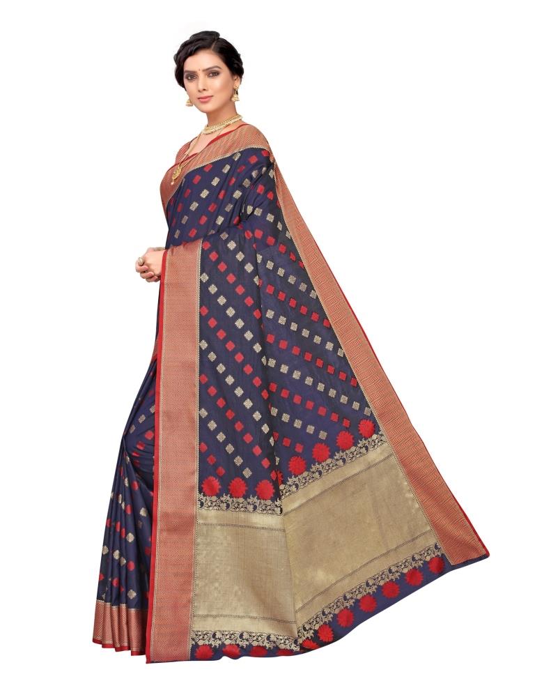 Navy Blue Coloured Poly Silk Jacquard Partywear saree | Leemboodi