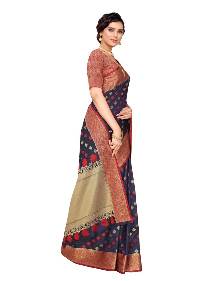Navy Blue Coloured Poly Silk Jacquard Partywear saree | Leemboodi
