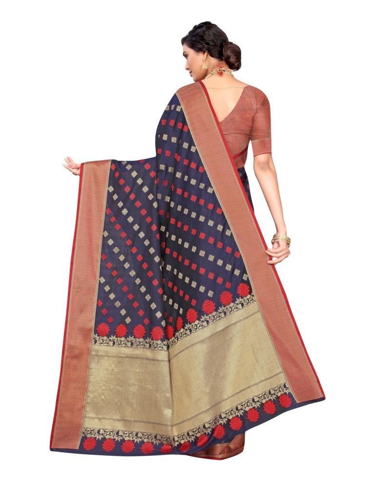 Navy Blue Coloured Poly Silk Jacquard Partywear saree | Leemboodi