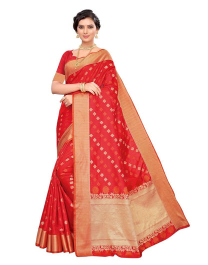 Red Coloured Poly Silk Jacquard Partywear saree | Leemboodi