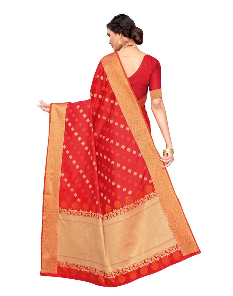 Red Coloured Poly Silk Jacquard Partywear saree | Leemboodi