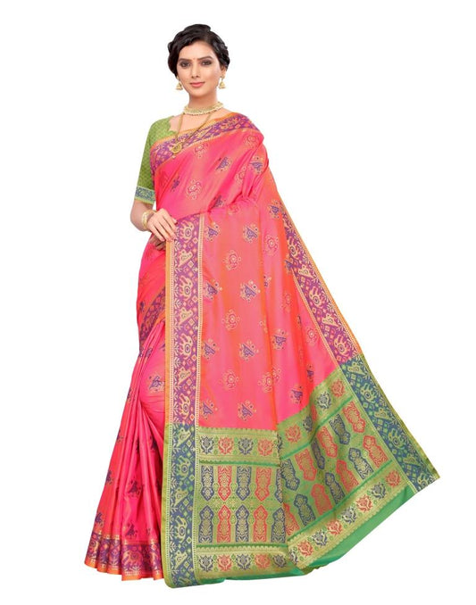 Pink Coloured Poly Silk Jacquard Partywear saree | Leemboodi