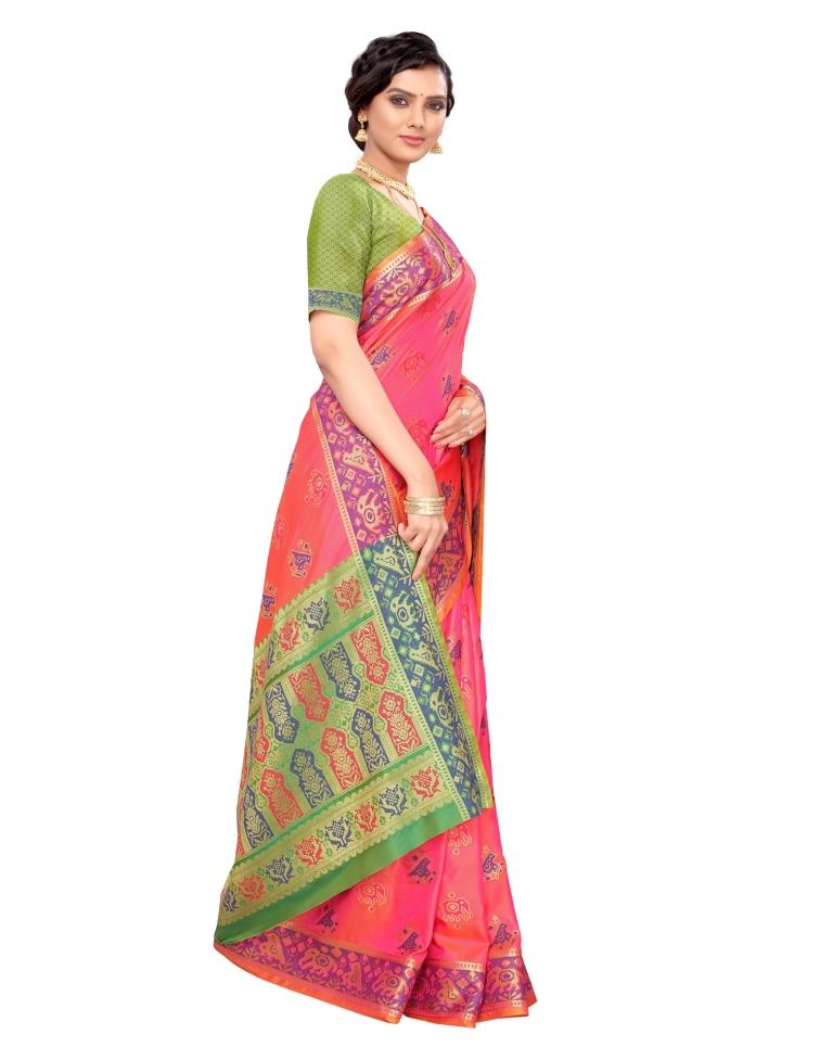 Pink Coloured Poly Silk Jacquard Partywear saree | Leemboodi