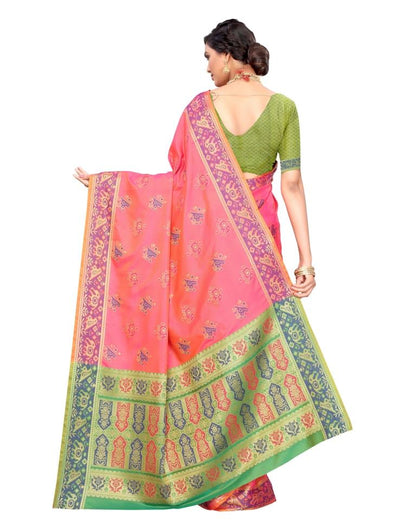 Pink Coloured Poly Silk Jacquard Partywear saree | Leemboodi