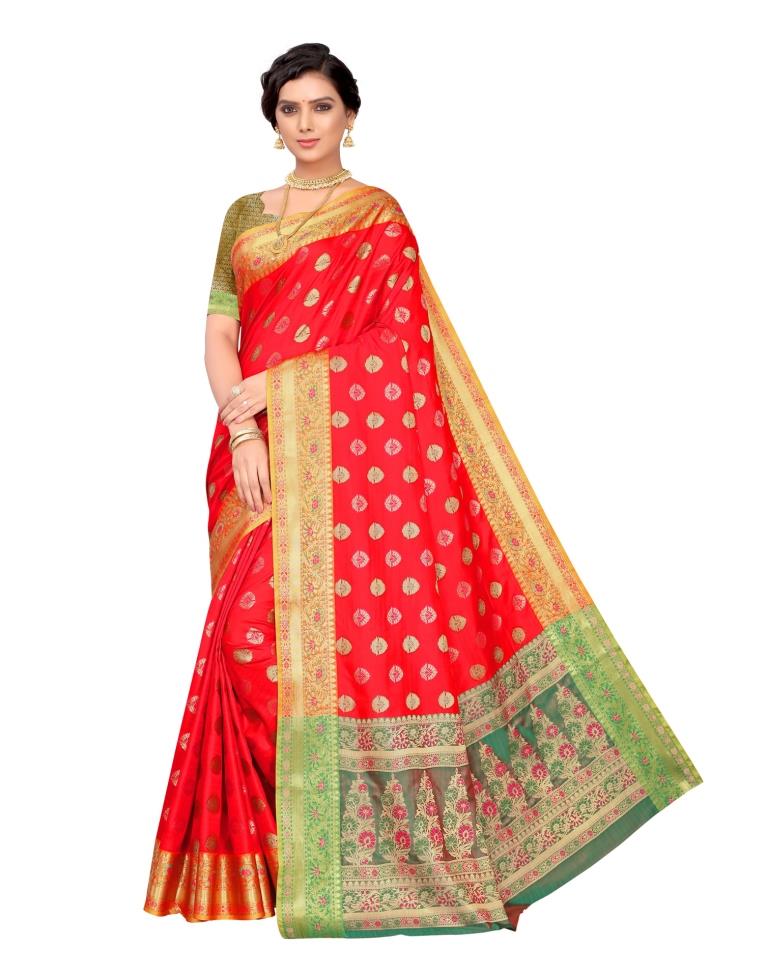 Red Coloured Jacquard Silk Saree | Leemboodi