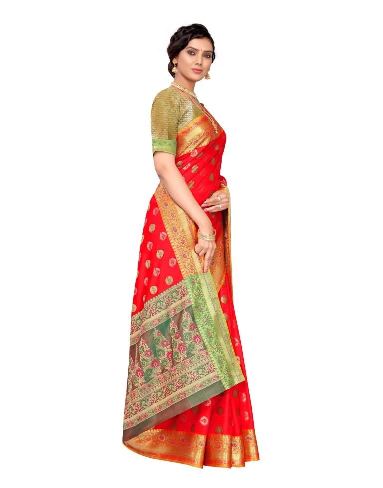 Red Coloured Jacquard Silk Saree | Leemboodi