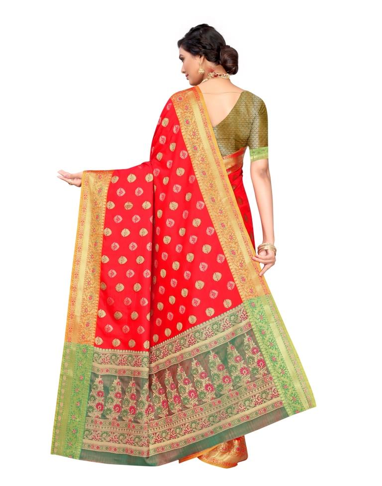 Red Coloured Jacquard Silk Saree | Leemboodi